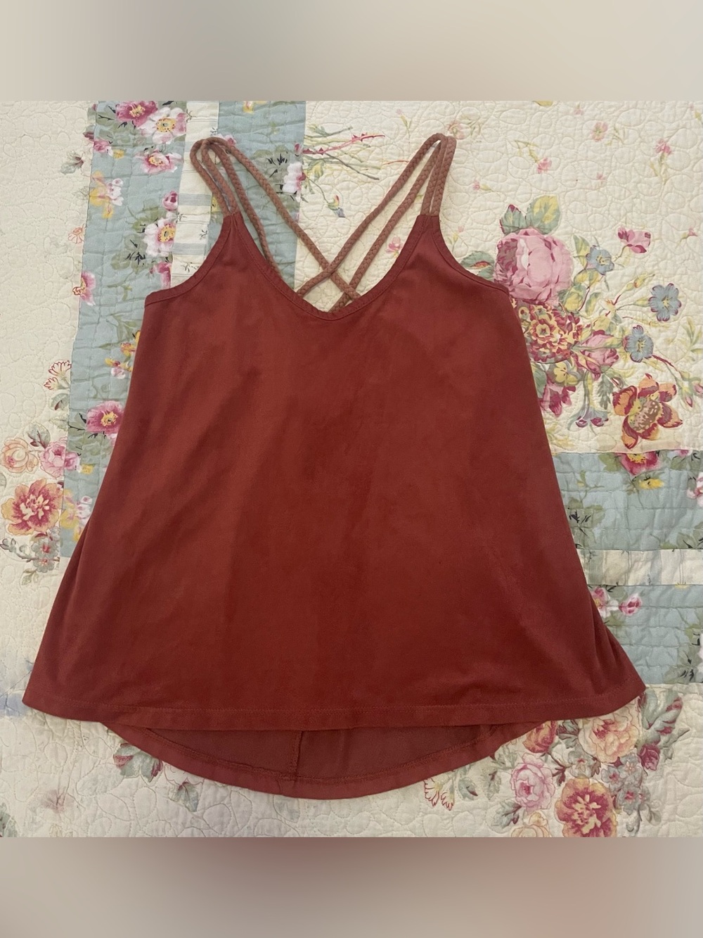 Sun & Shadow Burnt Orange Suede-Look Top